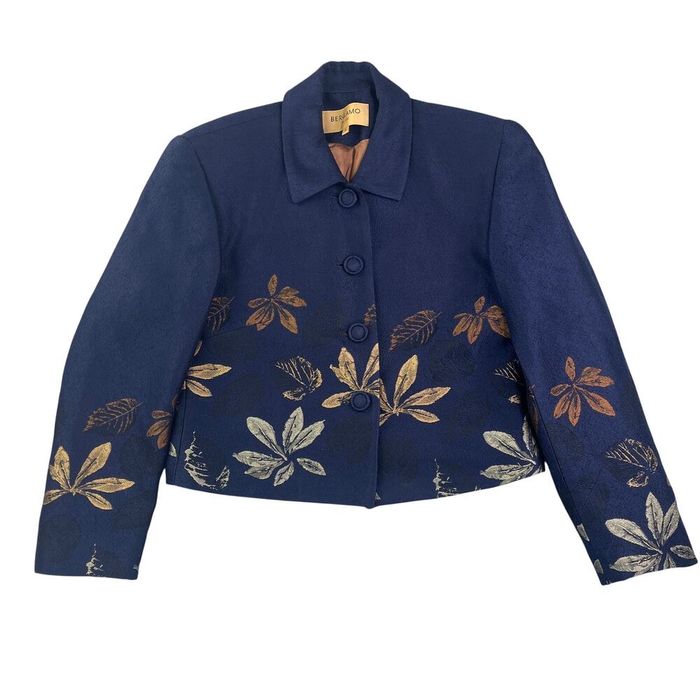 Bergamo Cropped Embroidered Wool Blazer Metallic Leaf Size 4